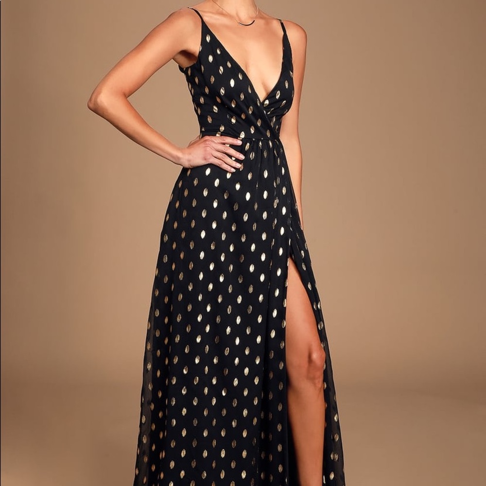 Lulu's Black and Gold Maxi Dress